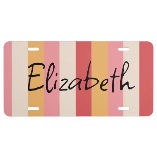 Retro Colors Orange Pink Gold Stripes Casual Name License Plate