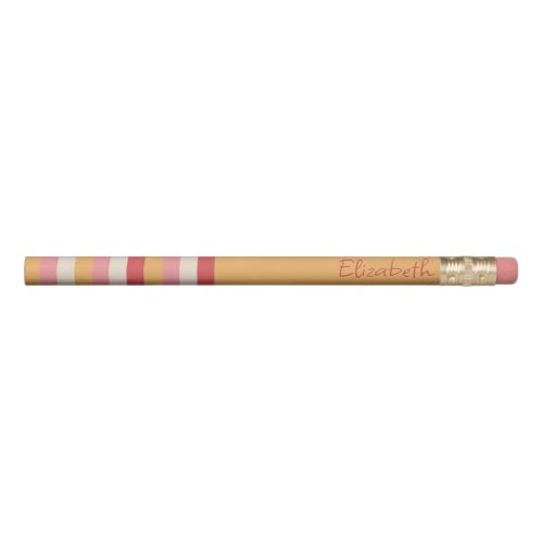 Retro Colors Orange Pink Gold Stripes Girls Name Pencil