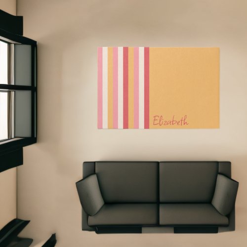 Retro Colors Orange Pink Gold Stripes Girls Name Rug