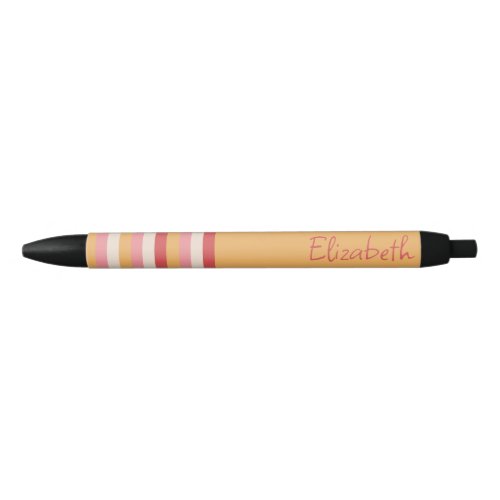 Retro Colors Orange Pink Gold Stripes Script Name Black Ink Pen