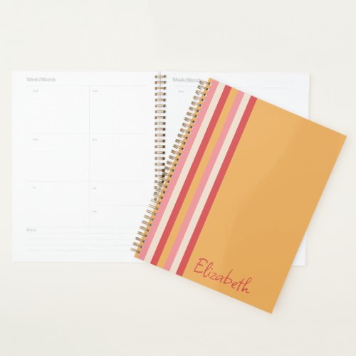 Retro Colors Orange Pink Gold Stripes Script Name Planner