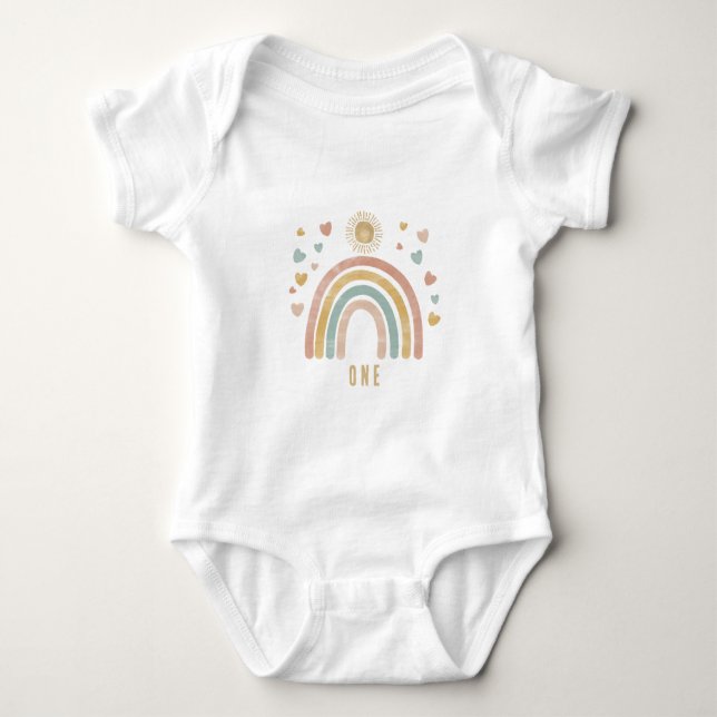 Retro Colors Rainbow and Sun Birthday Age Baby Bodysuit (Front)