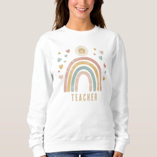 Retro Colors Rainbow and Sun Teacher Sweatshirt (Front)