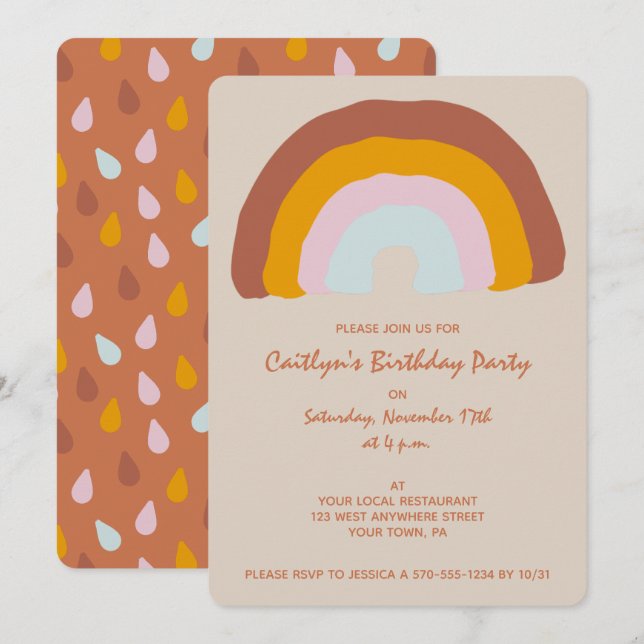 Retro Colors Rainbow Doodle Birthday Party Invitation (Front/Back)