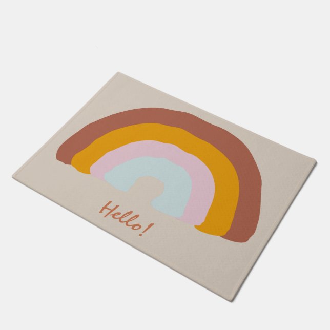 Retro Colors Rainbow Doodle Drawing Custom Message Doormat (Angled)