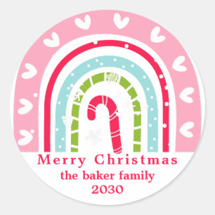 Retro Colors Rainbow Doodle Merry Christmas Classic Round Sticker
