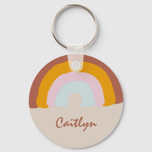 Retro Colors Rainbow Doodle Personalized Keychain