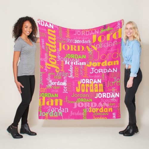 Retro Colors Repeating Name Pink Orange Green Fleece Blanket