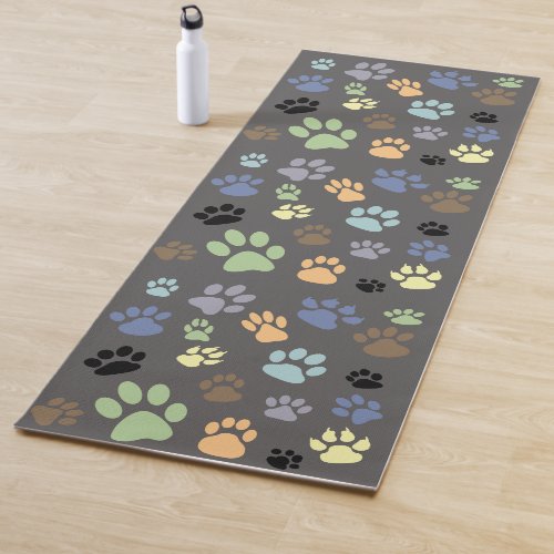 Retro Colors Scattered Dog or Cat Paw Prints Yoga Mat