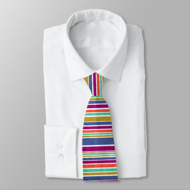 Retro Colors Textured Look Stripes Neck Tie (Tied)