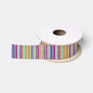 Retro Colors Textured Look Stripes Satin Ribbon