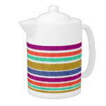 Retro Colors Textured Look Stripes Teapot