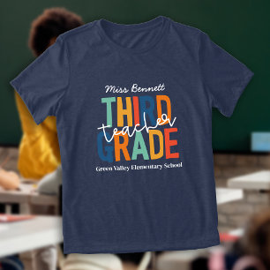 Retro Colors Third Grade Teacher Add Name Tri-Blend Shirt