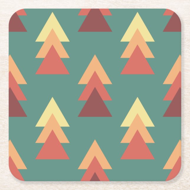 Retro Colors Triangles Square Paper Coaster (Front)