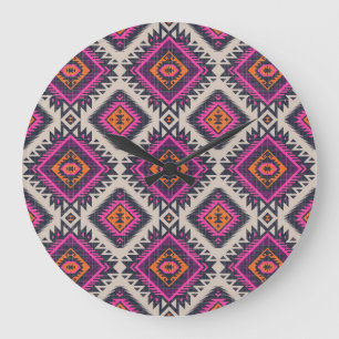 Retro colors, tribal Navajo design. Large Clock