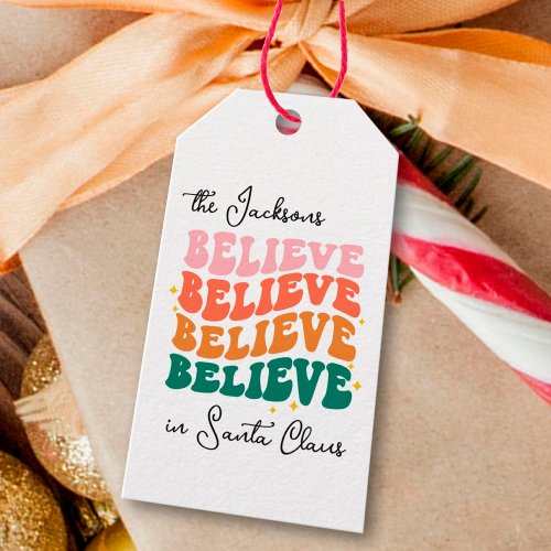 Retro colors we believe in Santa Claus Gift Tags