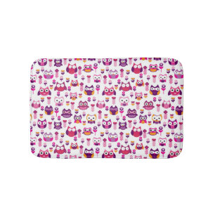 retro colourful owl bird pattern bathroom mat