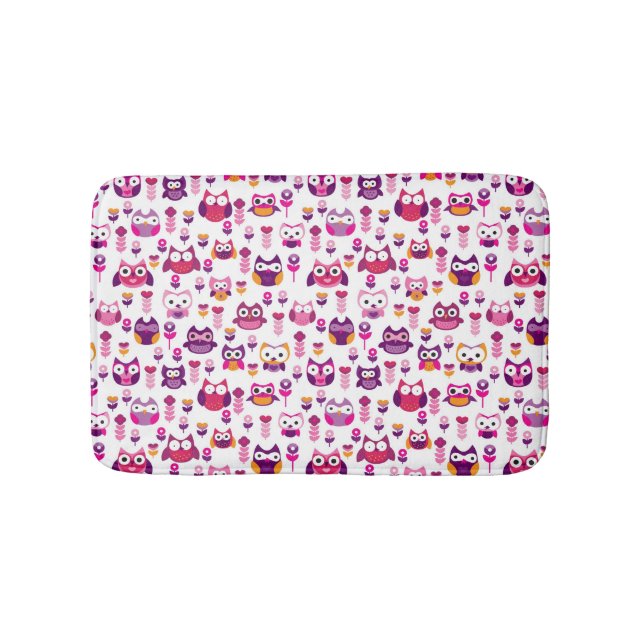 retro colourful owl bird pattern bathroom mat (Front)