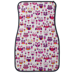 retro colourful owl bird pattern car mat