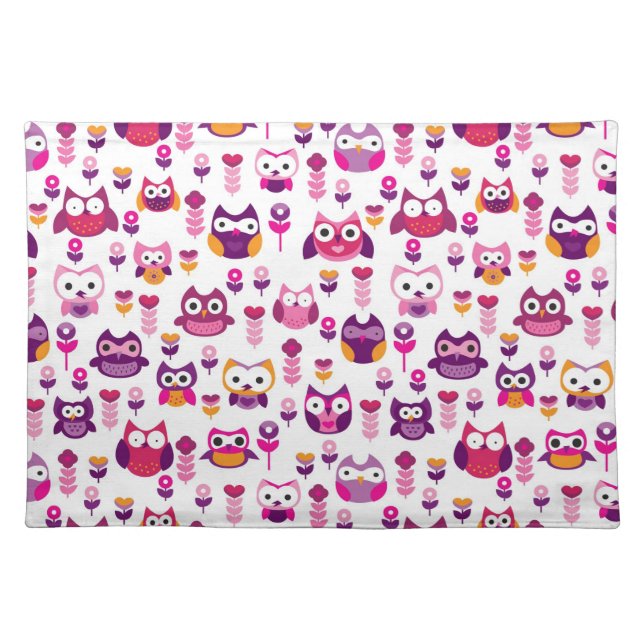 retro colourful owl bird pattern cloth placemat (Front)