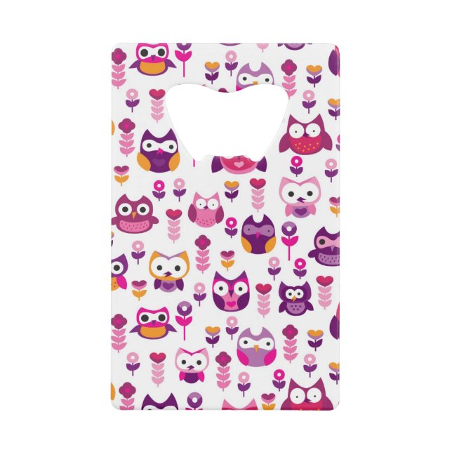 retro colourful owl bird pattern credit card bottle opener (Front)
