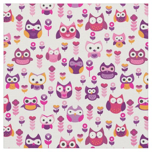 retro colourful owl bird pattern fabric