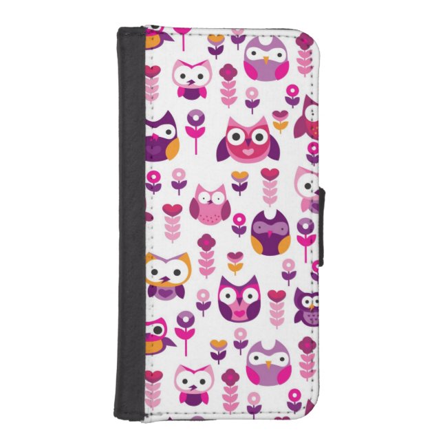 retro colourful owl bird pattern iPhone wallet case (Front)
