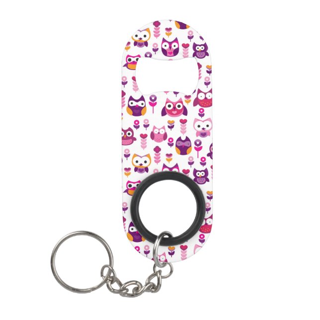 retro colourful owl bird pattern keychain bottle opener (Front)