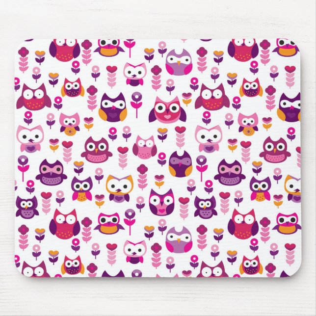 retro colourful owl bird pattern mouse pad (Front)