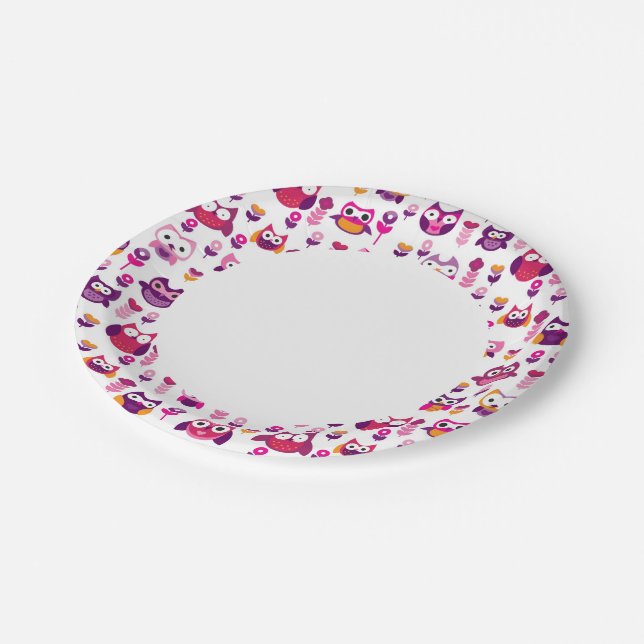 retro colourful owl bird pattern paper plates (Angled)