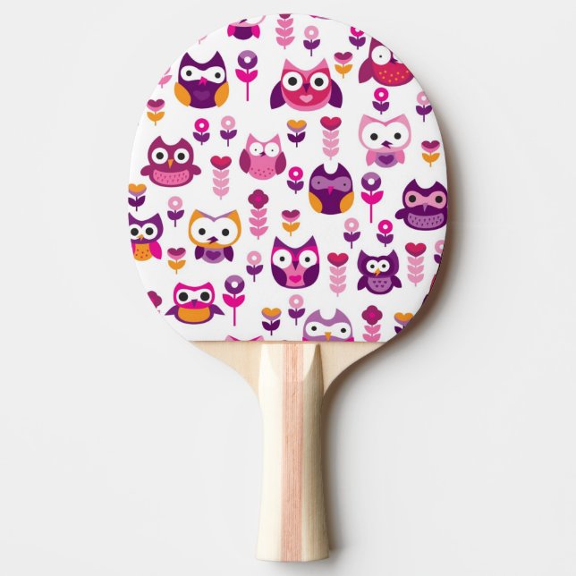 retro colourful owl bird pattern Ping-Pong paddle (Front)