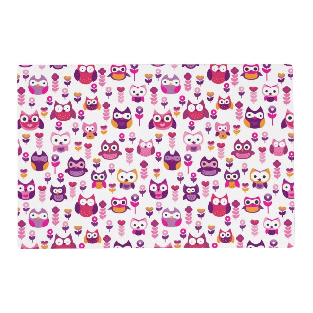 retro colourful owl bird pattern placemat (Front)