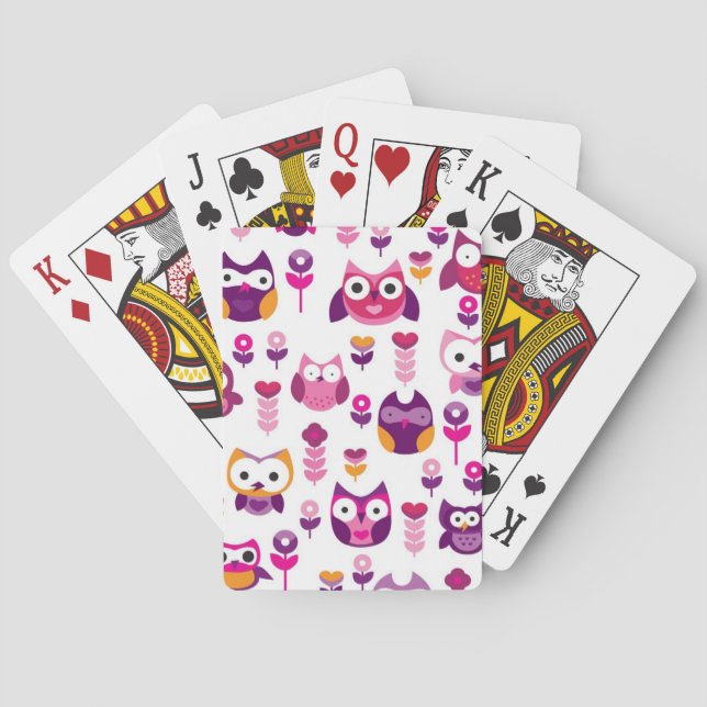 retro colourful owl bird pattern poker cards (Back)