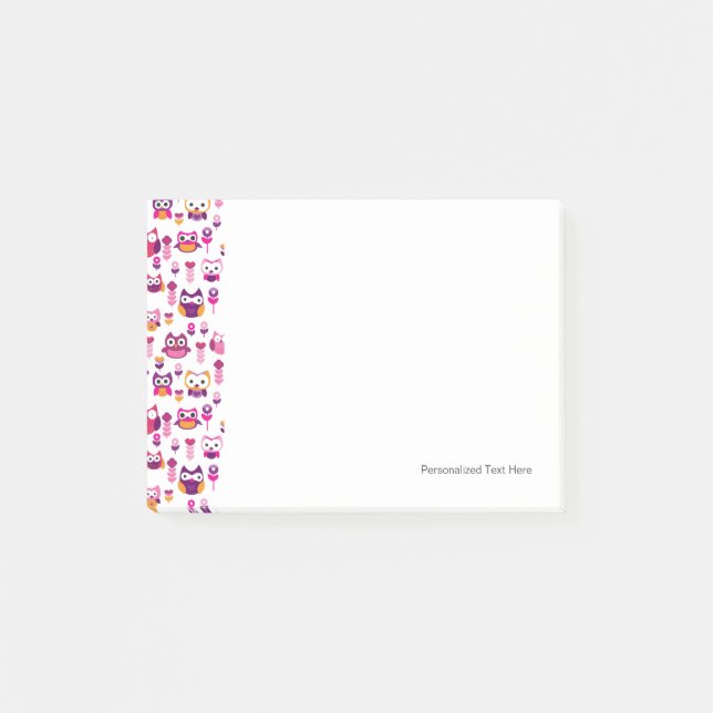 retro colourful owl bird pattern post-it notes (Front)