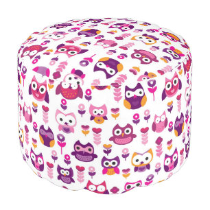 retro colourful owl bird pattern pouf