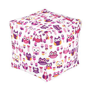 retro colourful owl bird pattern pouf