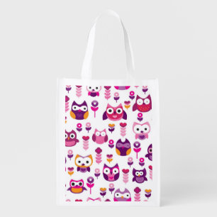 retro colourful owl bird pattern reusable grocery bag