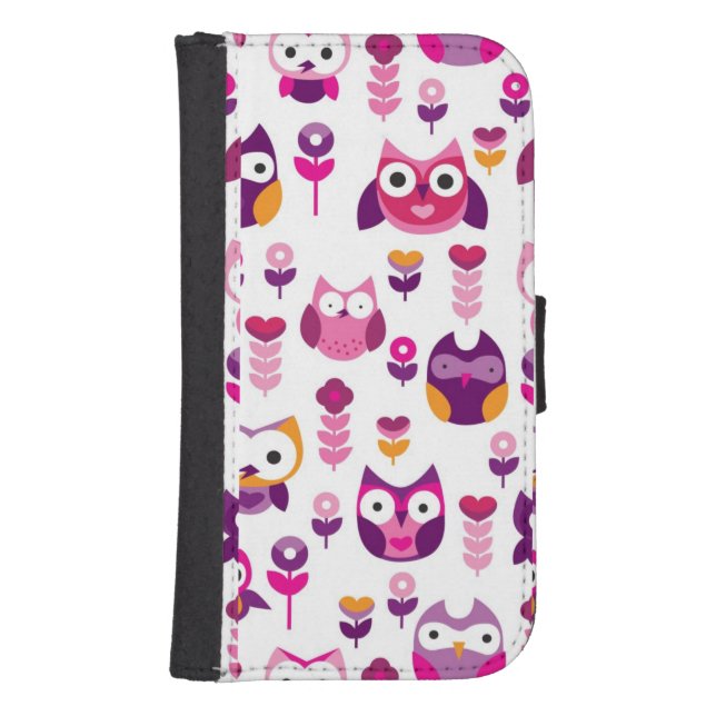 retro colourful owl bird pattern samsung galaxy wallet case (Front)