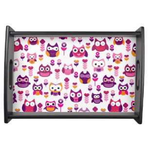 retro colourful owl bird pattern serving tray