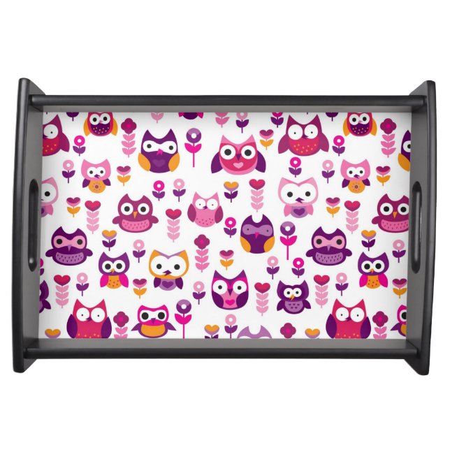retro colourful owl bird pattern serving tray (Front)