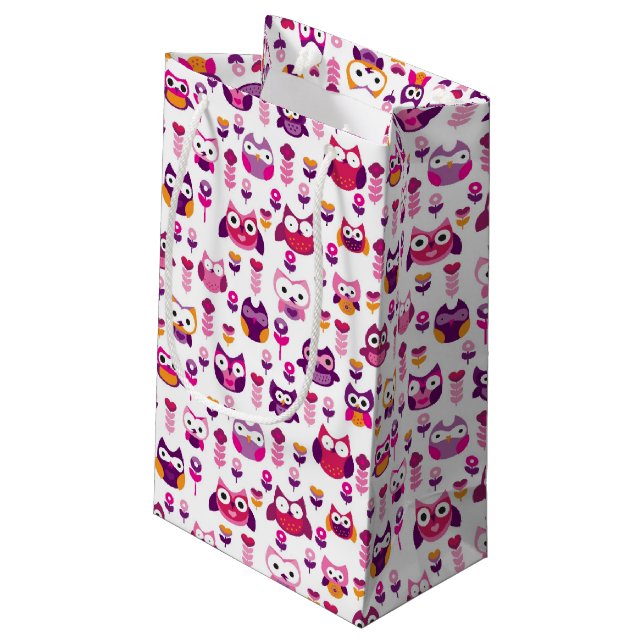 retro colourful owl bird pattern small gift bag (Back Angled)