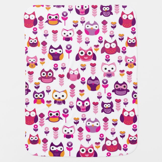 retro colourful owl bird pattern stroller blanket (Front)
