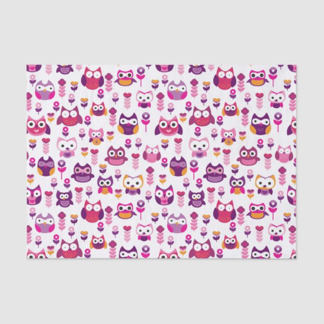 retro colourful owl bird pattern tissue paper (Front)