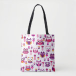 retro colourful owl bird pattern tote bag