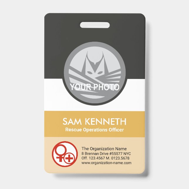 Retro Column Box Round Photo Template Staff ID Badge (Front)