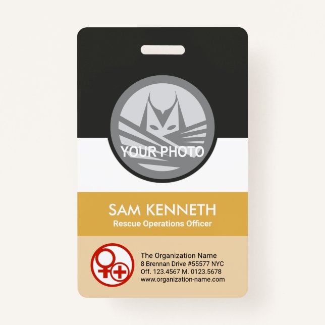 Retro Column Box Round Photo Template Staff ID Badge (Front)