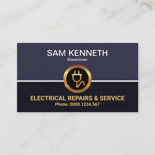 Retro Column Faux Gold Power Plug Electrician Business Card | Zazzle