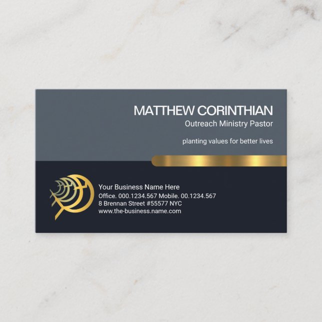 Retro Column Layers Gold Stripe Christian Pastor Business Card (Front)