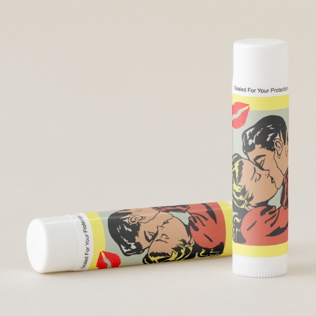 Retro Comic Art Couples Kiss Lip Balm (Front)