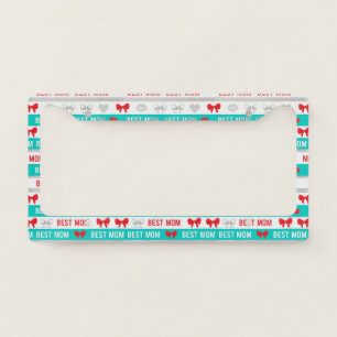 Retro Comic Best Mom Hearts Lips Bow License Plate Frame